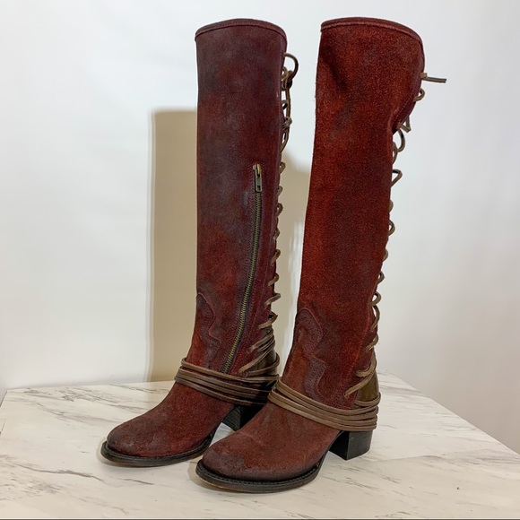 Freebird by Steven Shoes - Freebird • Coal Lace Up Back Wine Suede Boots 6